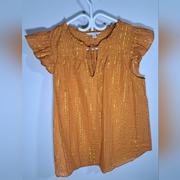 3/$15 Lauren Conrad Ruffle V-Neck Top with Gold Stripes Medium - Picture 2 of 8